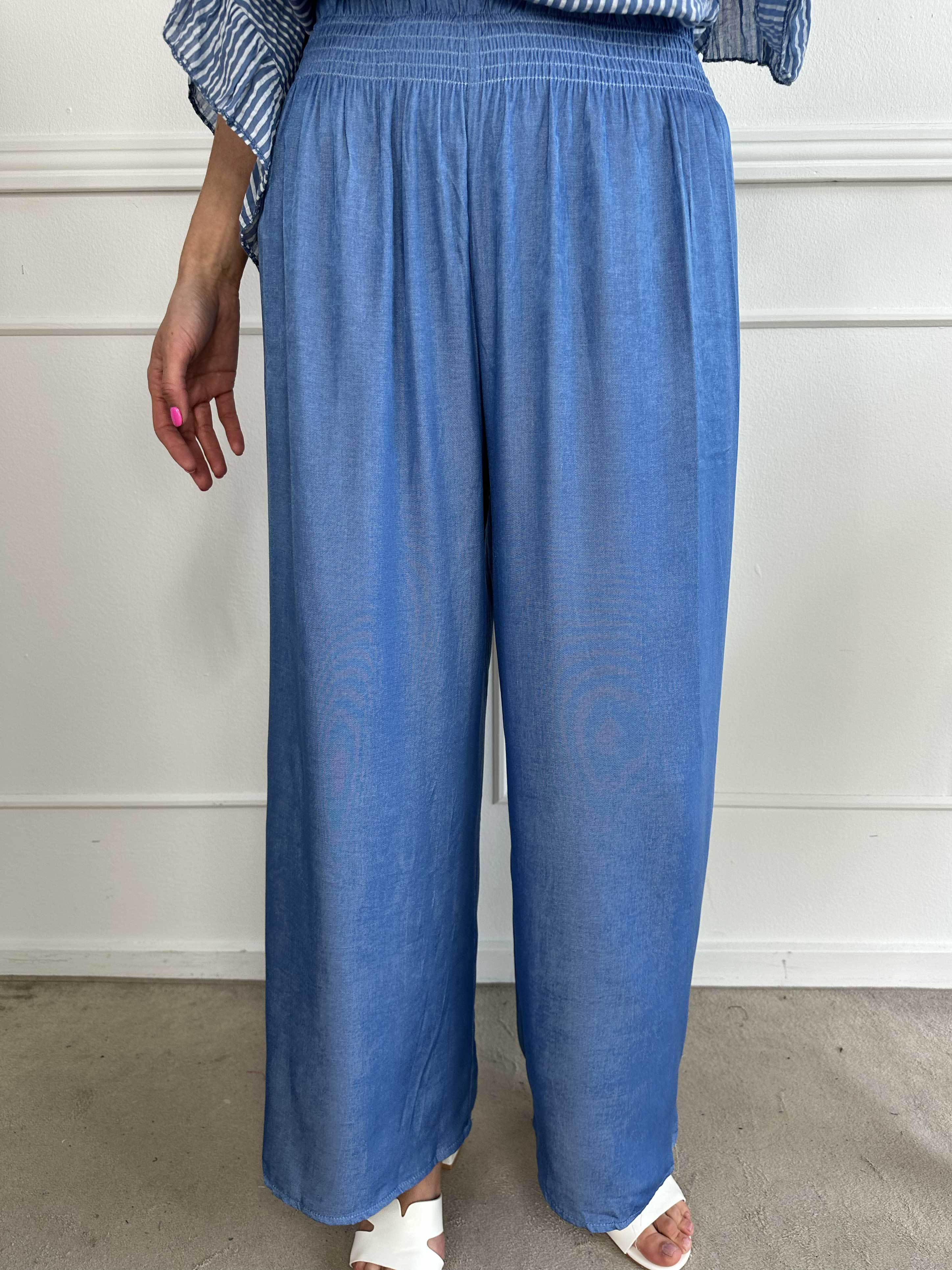 Pams Denim Pants - Løse bukser med elastikkant i livet